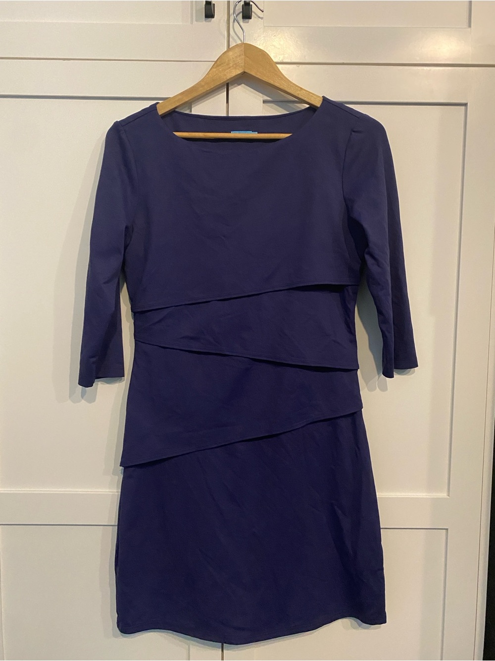 J. McLaughlin Catalina Cloth Navy Tiered Sheath Midi Dress 3/4 Sleeve Medium